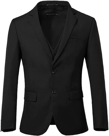 High-End Suits 3 Pieces Men Suit Set Slim Fit Groomsmen/Prom Suit for Men Two Buttons Business Casual Suit, Black, Chest44''/Waist38'' at Amazon Men’s Clothing store