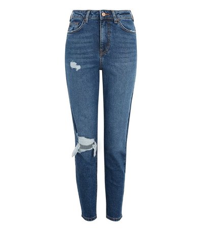 Blue Ripped Knee Tori Mom Jeans | New Look