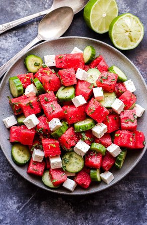 Watermelon Salad with Cucumber and Feta - Recipe Runner