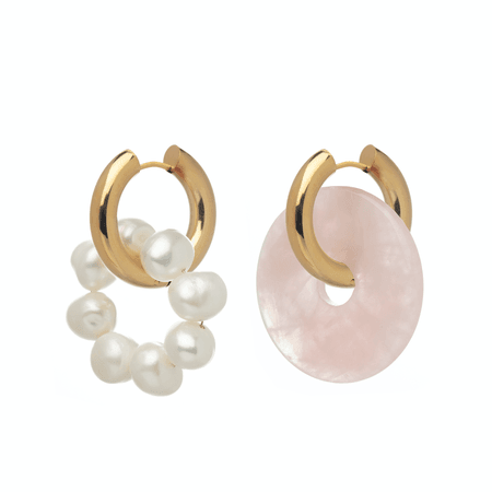 Mismatched Rose Quartz & Pearl Earrings Pink – VIVALAVIKA