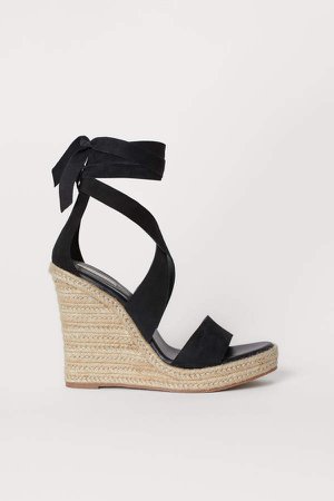 Suede Wedge-heel Sandals - Black