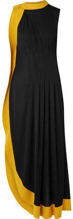 Two-tone Pleated Stretch-crepe Gown - Black