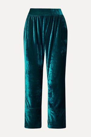 Teal Cropped velvet wide-leg pants | PatBO | NET-A-PORTER