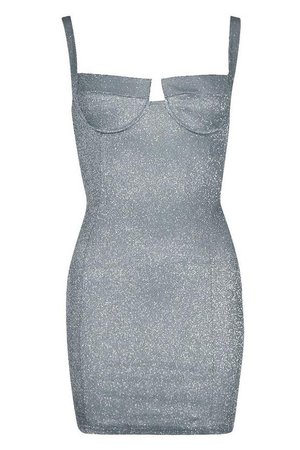 Metallic Cup Detail Bodycon Dress | Boohoo grey