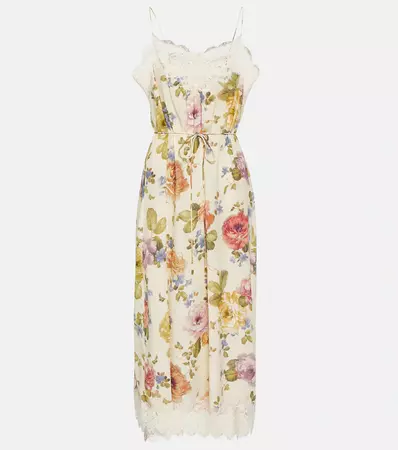 Lace Trimmed Floral Midi Dress in Beige - Zimmermann | Mytheresa