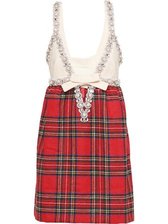 Miu Miu Shetland Embellished Plaid Dress - Farfetch