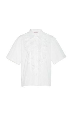 Ruffled Broderie Anglaise Cotton-Blend Shirt by Carolina Herrera | Moda Operandi