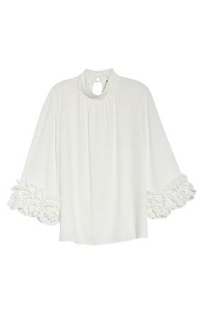 Vince Camuto Shirred Detail Ruffle Sleeve Blouse (Plus Size) | Nordstrom