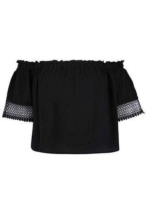 Plus Woven Crochet Sleeve Off Shoulder Top | Boohoo
