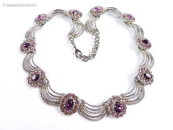 Vintage Purple Rhinestone Scalloped Necklace 1980s 80s | Etsy