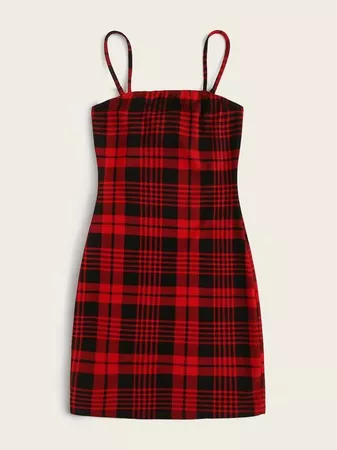 Tartan Cami Mini Bodycon Dress | SHEIN USA Red