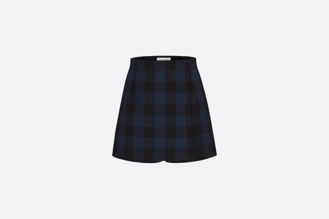 Wrap-Front Shorts Black and Blue Check Light Wool - products | DIOR