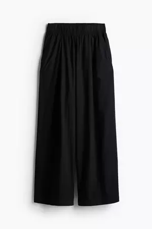 Wide-leg Cotton Pants - Low waist - Long -Black -Ladies | H&M US