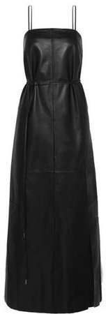 Belted Leather Maxi Dress - Black