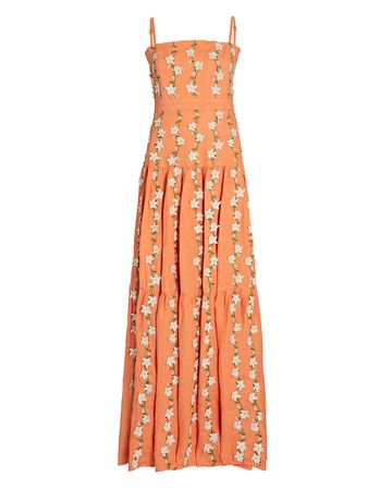 Lima Floral-Appliquéd Linen Maxi Dress