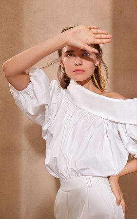 Phoebe Off-The-One-Shoulder Cotton Poplin Shirt by Piece of White | Moda Operandi