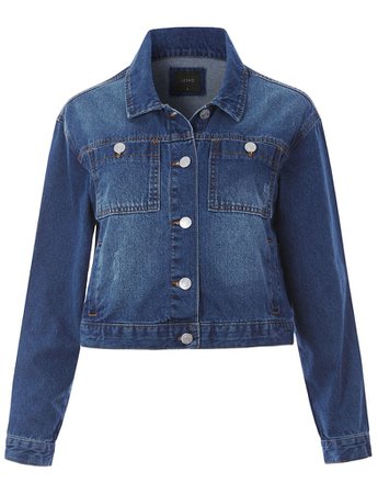 LE3NO Womens Boxy Cropped Denim Jacket with Pockets | LE3NO blue