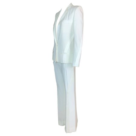 F/W 2004 Christian Dior John Galliano Ivory Satin Smoking Jacket Pant Suit For Sale at 1stDibs