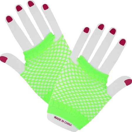 Neon Green Short Fingerless Fishnet Gloves [EIGCOS027GRN] | 80's Retro | Themed Party Supplies - Discount Party Supplies