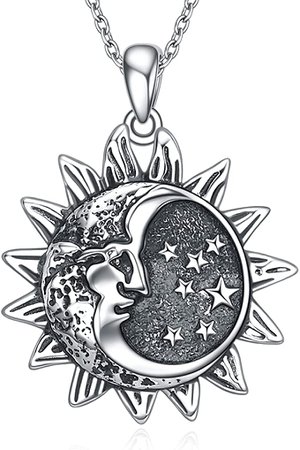 Amazon.com: YAFEINI Crescent Moon Stars Sun Necklace Vintage Retro Style Sterling Silver Pendant Celestial Jewelry Gifts for Women : Clothing, Shoes & Jewelry