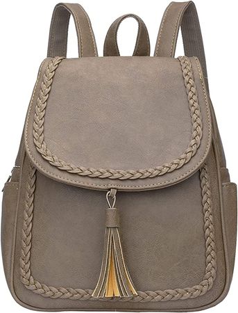 Amazon.com: KKXIU Fashion Small Synthetic Leather Backpack Purse For Women and Teen Girls With Tassel (Khaki) : Clothing, Shoes & Jewelry