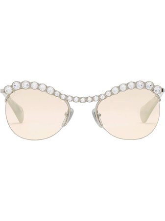 Shop Gucci Eyewear crystal-embellished round-frame sunglasses with Express Delivery - Farfetch