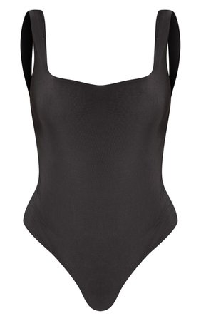 Black Second Skin Square Neck Sleeveless Thong Bodysuit | PrettyLittleThing