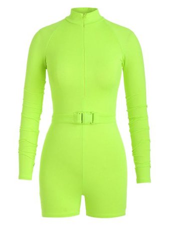 Long Sleeve Neon Gym Belted Romper