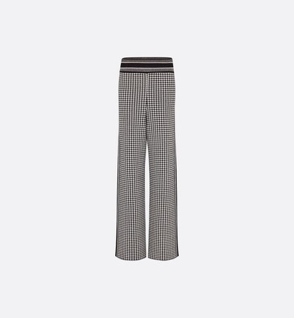 Pantalon noir et blanc à motif pied-de-poule en jacquard tissé - products | DIOR