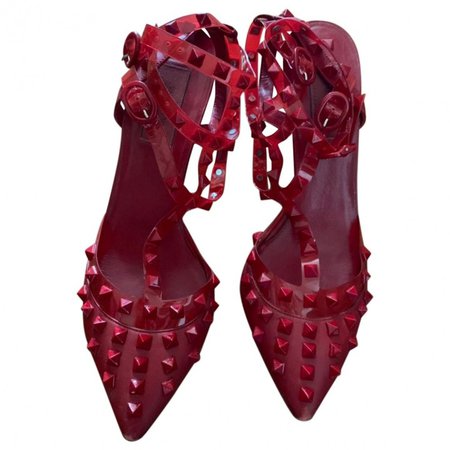 Rockstud Red Leather Heels