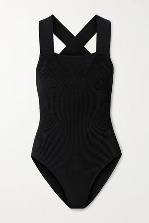 Black Jerry ribbed stretch-knit bodysuit | La Ligne | NET-A-PORTER