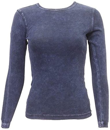 Hard Tail Forever Ribbed Long Sleeve Women’s Crewneck Shirt Style CS-118 Dark Denim XS at Amazon Women’s Clothing store