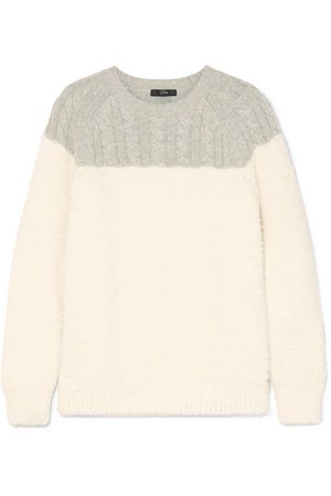 J.Crew | Allen two-tone cable-knit wool-blend and brushed knitted sweater | NET-A-PORTER.COM