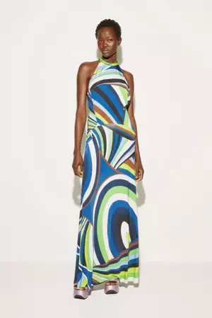 Iride-Print Halterneck Maxi Dress in Multicolour | PUCCI