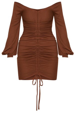pretty little thing brown ruched dress