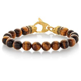 West Coast Jewelry Crucible Gold IP Stainless Steel Polished Tiger's Eye Beaded Bracelet (10mm) - 8.5"