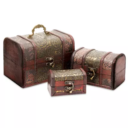 3-Set Small Wooden Treasure Chests with Flower Motifs - Walmart.com