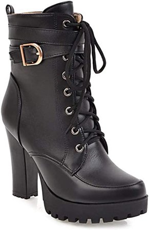 Amazon.com | MIOKE Women's Round Toe Platform Martin Ankle Boots Lace Up Zipper Chunky Block High Heel Dress Short Bootie | Ankle & Bootie