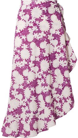 Liviona Ruffled Floral-print Cotton-voile Wrap Skirt - Violet