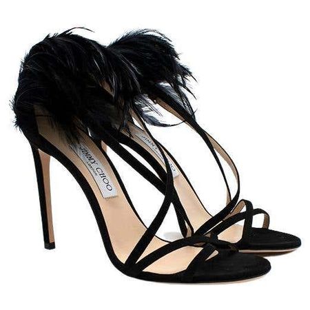 Black suede feather trimmed Belissa 100 heeled sandals- EU 40 For Sale at 1stDibs