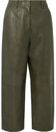 Fatigue Cropped Paneled Leather Straight-leg Pants - Army green