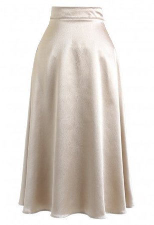 Basic Satin A-Line Midi Skirt in Gold - Retro, Indie and Unique Fashion