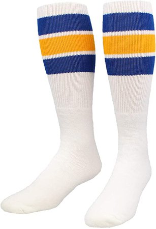 Amazon.com : TCK Retro 3 Stripe Tube Socks (Royal/Gold, Medium) : Clothing