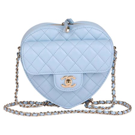 CHANEL Blue Quilted Lambskin Leather Heart Bag