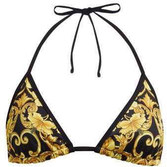 Baroque Print Triangle Bikini Top - Womens - Black Gold