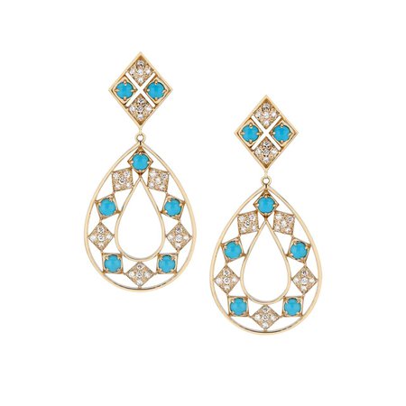 Lucia Turquoise and Diamond Drop Earrings in 14k Yellow Gold by GiGi Ferranti