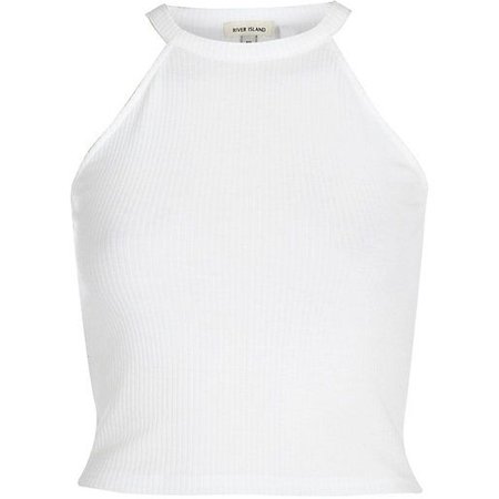White high neck ribbed crop top - T-Shirts - Tops - women | White crop top tank, High neck crop top, High neck shirts