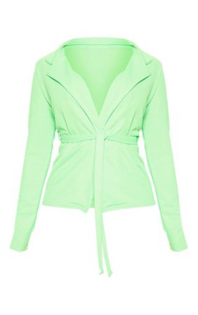 Petite Neon Lime Tie Waist Jacket | Petite | PrettyLittleThing