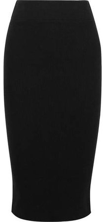 Ribbed Stretch-cotton Midi Skirt - Black