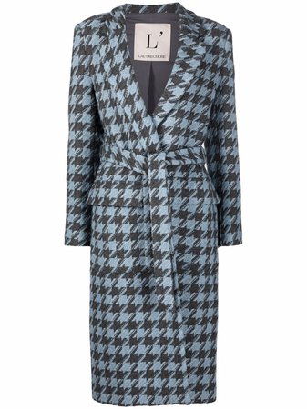 L'Autre Chose houndstooth-pattern Belted Coat - Farfetch